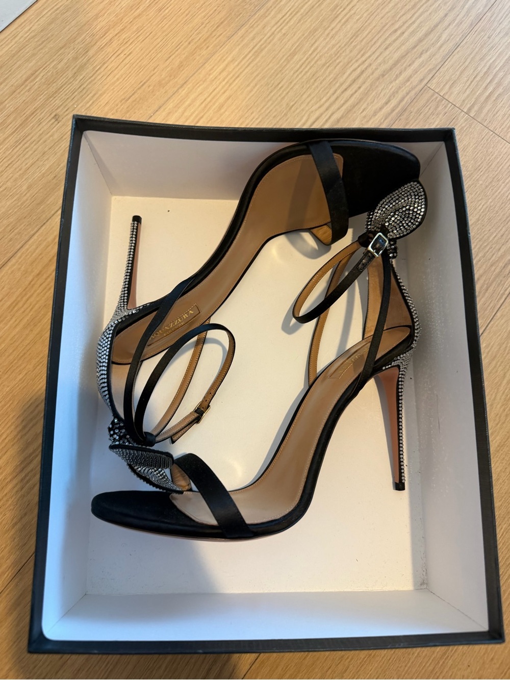 Aquazzura Black Crystal-Embellished Stiletto Sandals